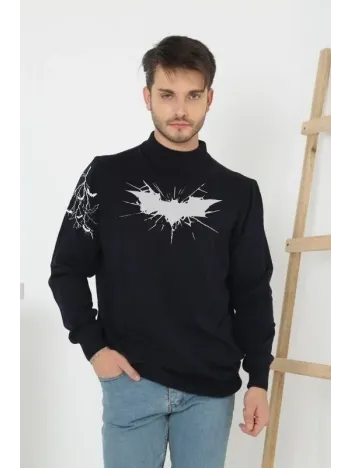 Unisex Yarım Boğazlı Baskılı Dokuma Triko - Siyah Unisex Yarım Boğazlı Baskılı Dokuma Triko - Siyah