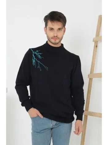 Unisex Yarım Boğazlı Baskılı Dokuma Triko - Siyah Unisex Yarım Boğazlı Baskılı Dokuma Triko - Siyah