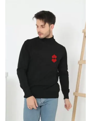 Unisex Yarım Boğazlı Baskılı Dokuma Triko - Siyah Unisex Yarım Boğazlı Baskılı Dokuma Triko - Siyah