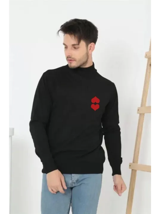 Unisex Yarım Boğazlı Baskılı Dokuma Triko - Siyah Unisex Yarım Boğazlı Baskılı Dokuma Triko - Siyah