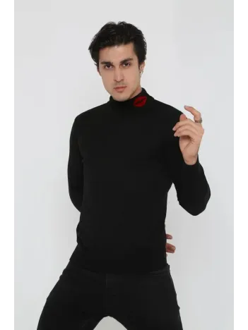 Unisex Yarım Boğazlı Baskılı Dokuma Triko - Siyah Unisex Yarım Boğazlı Baskılı Dokuma Triko - Siyah