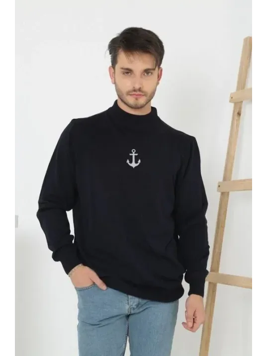 Unisex Yarım Boğazlı Baskılı Dokuma Triko - Siyah Unisex Yarım Boğazlı Baskılı Dokuma Triko - Siyah