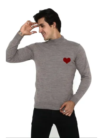 Unisex Yarım Boğazlı Baskılı Dokuma Triko - Vizon Unisex Yarım Boğazlı Baskılı Dokuma Triko - Vizon