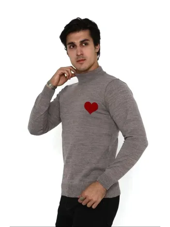 Unisex Yarım Boğazlı Baskılı Dokuma Triko - Vizon Unisex Yarım Boğazlı Baskılı Dokuma Triko - Vizon