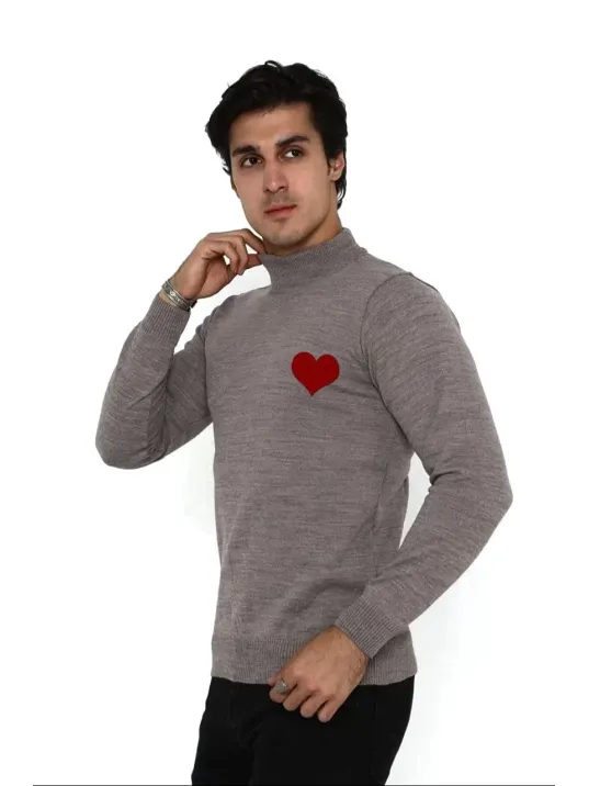 Unisex Yarım Boğazlı Baskılı Dokuma Triko - Vizon Unisex Yarım Boğazlı Baskılı Dokuma Triko - Vizon