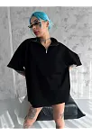 Unisex Yarım Fermuarlı Basic T-shirt - Siyah