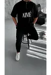 Unisex Yarım Fermuarlı Baskılı T-shirt - Siyah