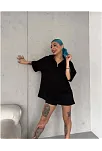 Unisex Yarım Fermuarlı Düz Oversize T-shirt - Siyah