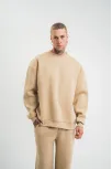 Uzun Kol Bisiklet Yaka Basic Sweatshirt - Bej