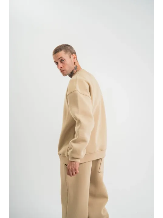 Uzun Kol Bisiklet Yaka Basic Sweatshirt - Bej