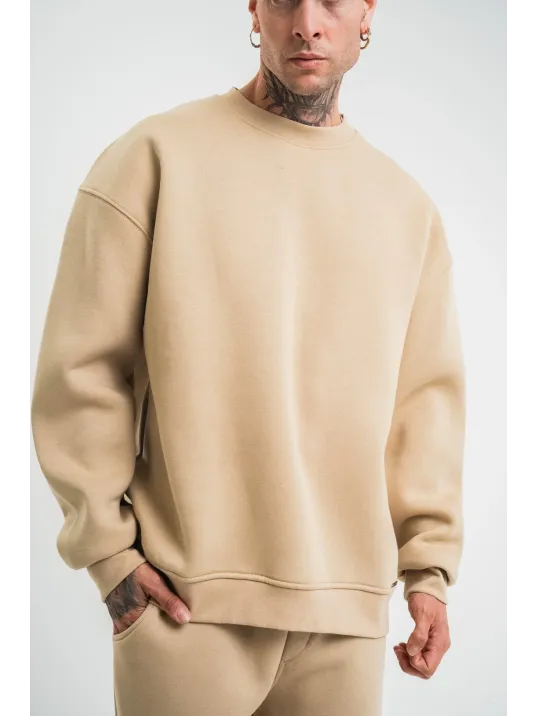 Uzun Kol Bisiklet Yaka Basic Sweatshirt - Bej