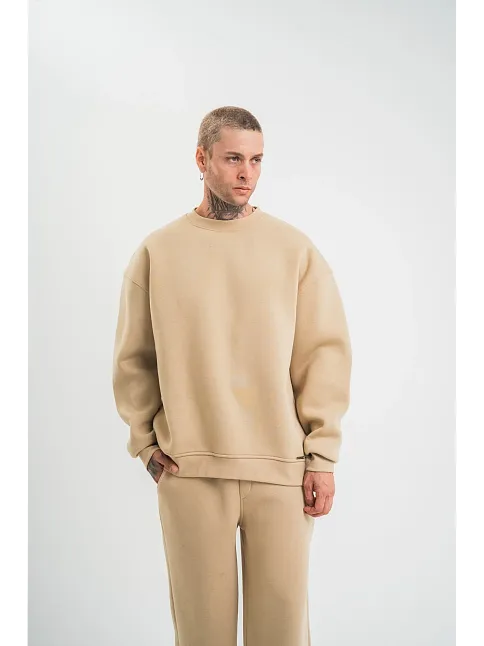 Uzun Kol Bisiklet Yaka Basic Sweatshirt - Bej