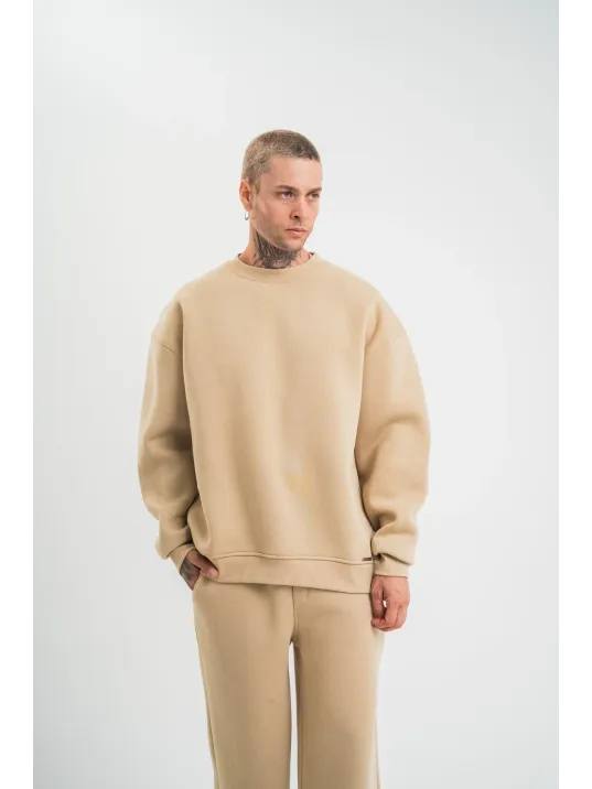 Uzun Kol Bisiklet Yaka Basic Sweatshirt - Bej