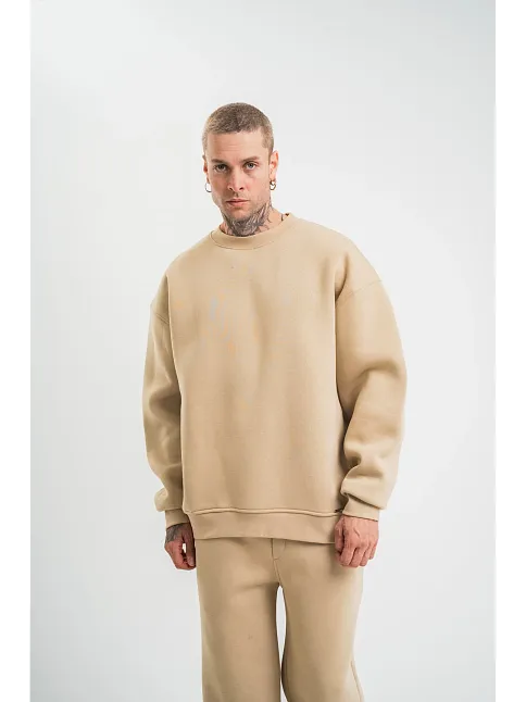 Uzun Kol Bisiklet Yaka Basic Sweatshirt - Bej