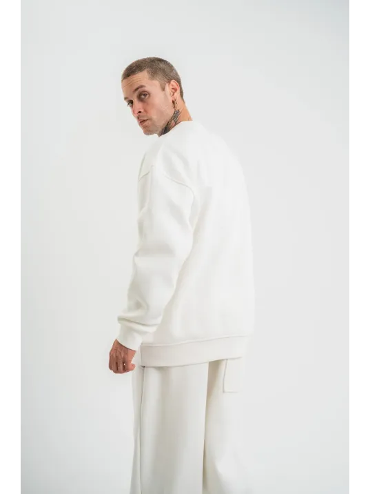 Uzun Kol Bisiklet Yaka Basic SweatShirt - Beyaz