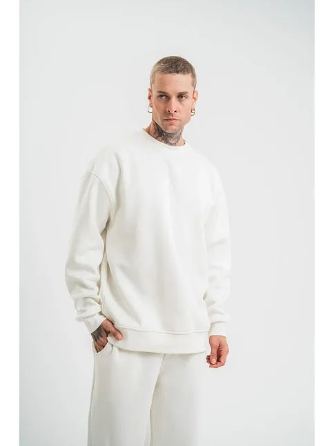 Uzun Kol Bisiklet Yaka Basic Sweatshirt - Beyaz