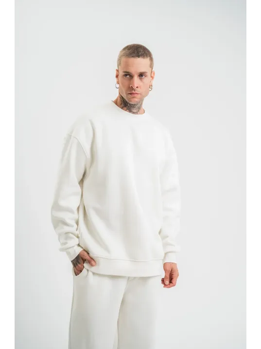 Uzun Kol Bisiklet Yaka Basic SweatShirt - Beyaz