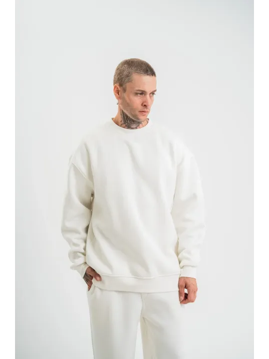 Uzun Kol Bisiklet Yaka Basic SweatShirt - Beyaz