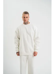Uzun Kol Bisiklet Yaka Basic Sweatshirt - Beyaz