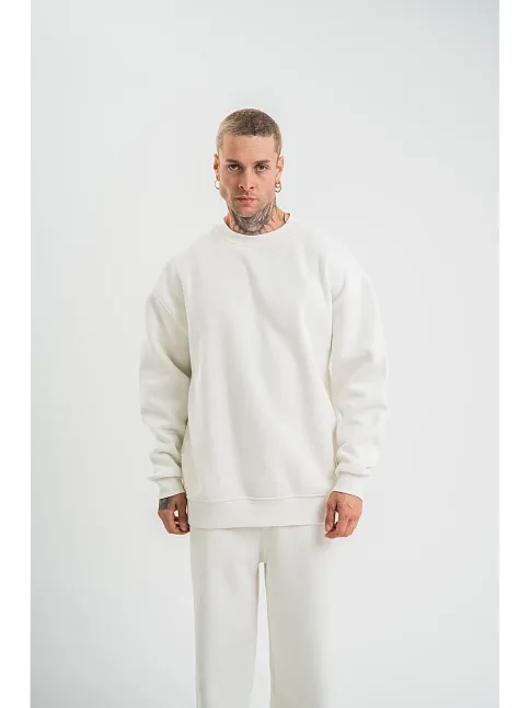 Uzun Kol Bisiklet Yaka Basic Sweatshirt - Beyaz