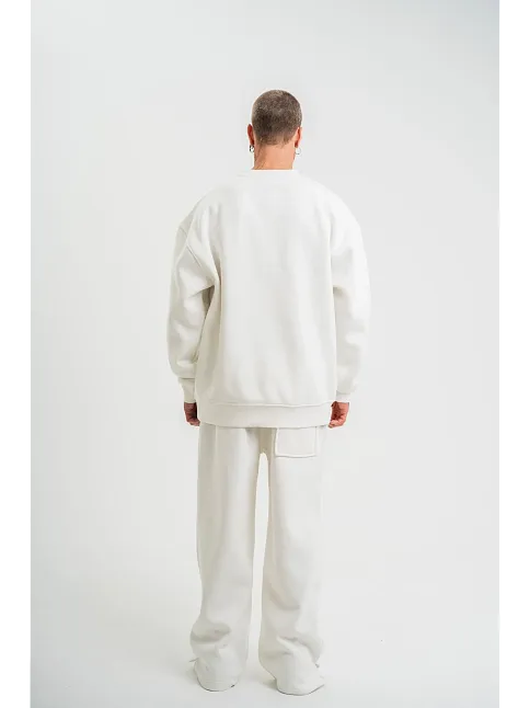 Uzun Kol Bisiklet Yaka Basic Sweatshirt - Beyaz