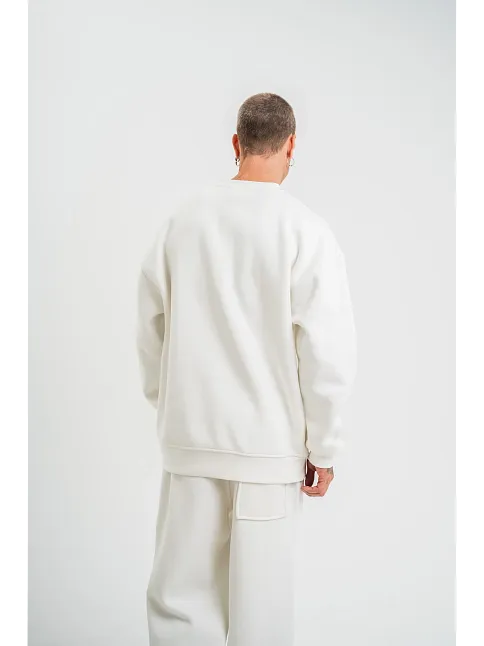 Uzun Kol Bisiklet Yaka Basic Sweatshirt - Beyaz