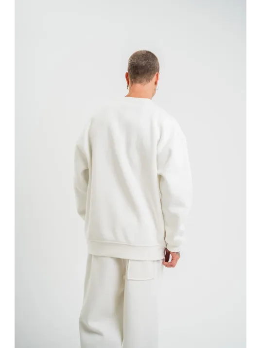 Uzun Kol Bisiklet Yaka Basic SweatShirt - Beyaz