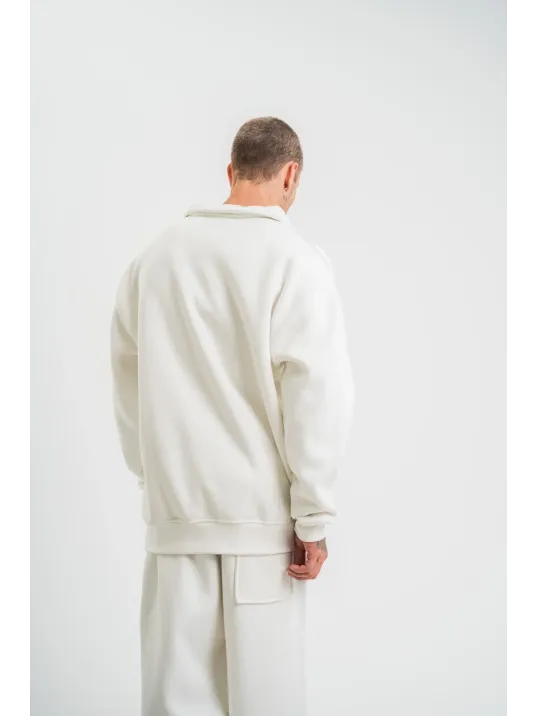 Uzun Kol Bisiklet Yaka Basic SweatShirt - Beyaz