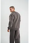 Erkek Uzun Kol Bisiklet Yaka 3 İplik Pamuklu Kışlık Sweatshirt  - Füme