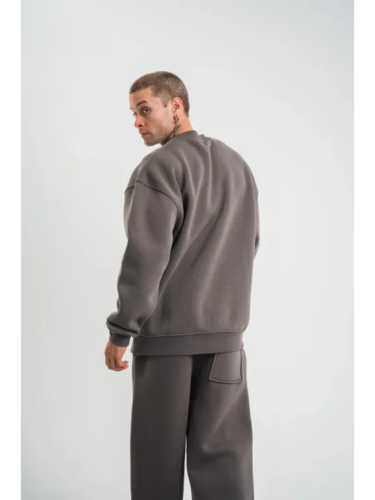 Uzun Kol Bisiklet Yaka Basic SweatShirt - Füme