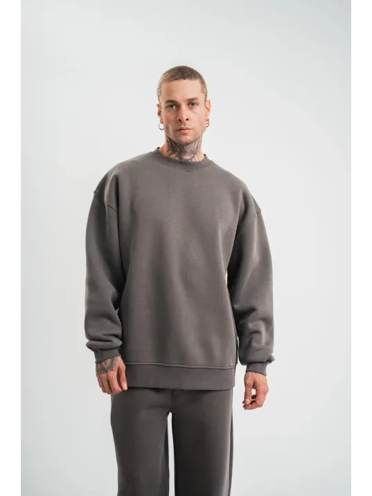 Uzun Kol Bisiklet Yaka Basic SweatShirt - Füme