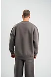 Erkek Uzun Kol Bisiklet Yaka 3 İplik Pamuklu Kışlık Sweatshirt  - Füme