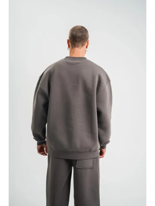Uzun Kol Bisiklet Yaka Basic SweatShirt - Füme