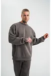 Erkek Uzun Kol Bisiklet Yaka 3 İplik Pamuklu Kışlık Sweatshirt  - Füme