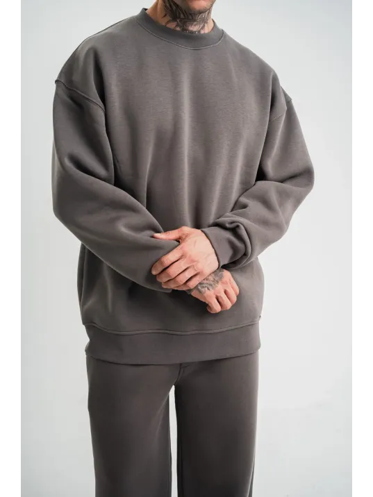 Uzun Kol Bisiklet Yaka Basic SweatShirt - Füme