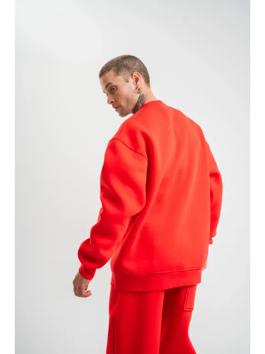 Uzun Kol Bisiklet Yaka Basic SweatShirt - Kırmızı