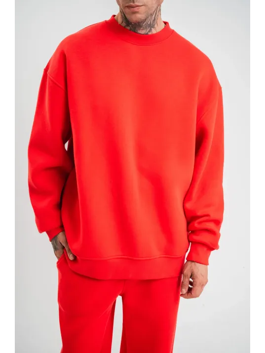 Uzun Kol Bisiklet Yaka Basic SweatShirt - Kırmızı