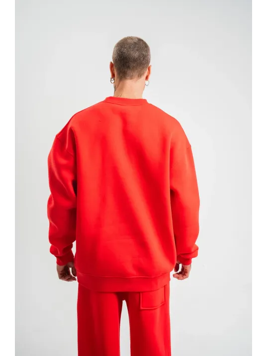 Uzun Kol Bisiklet Yaka Basic SweatShirt - Kırmızı