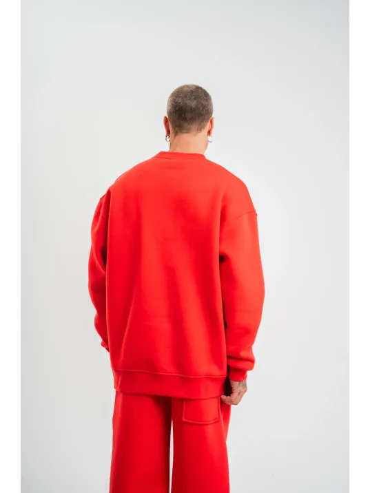 Uzun Kol Bisiklet Yaka Basic SweatShirt - Kırmızı