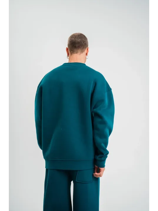 Uzun Kol Bisiklet Yaka Basic SweatShirt - Koyu Deniz Yeşili