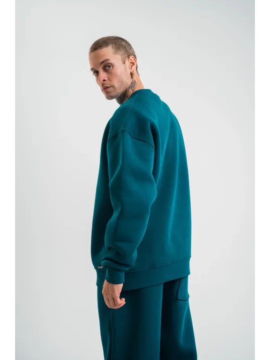 Uzun Kol Bisiklet Yaka Basic SweatShirt - Koyu Deniz Yeşili