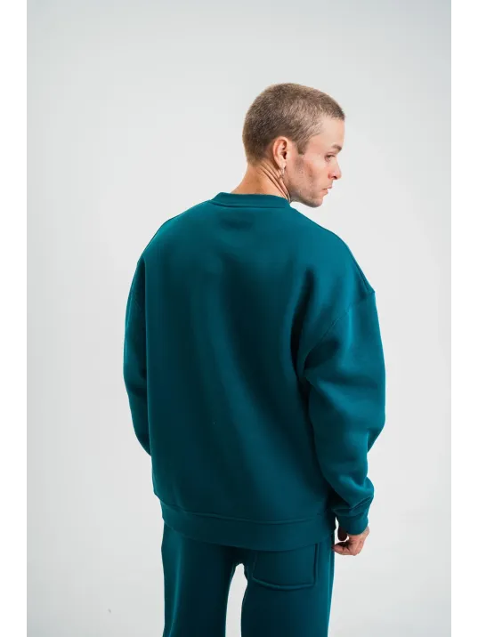 Uzun Kol Bisiklet Yaka Basic SweatShirt - Koyu Deniz Yeşili