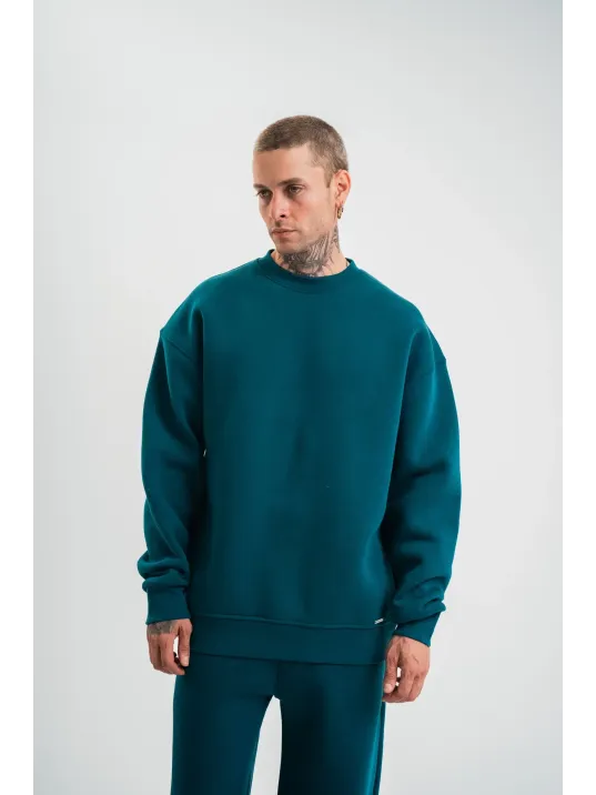 Uzun Kol Bisiklet Yaka Basic SweatShirt - Koyu Deniz Yeşili