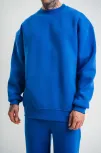 Uzun Kol Bisiklet Yaka Basic Sweatshirt - Mavi