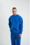 Uzun Kol Bisiklet Yaka Basic Sweatshirt - Mavi
