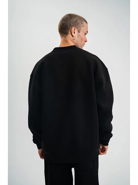 Uzun Kol Bisiklet Yaka Basic Sweatshirt - Siyah