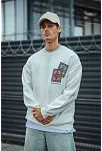 Uzun Kol Bisiklet Yaka Baskılı Sweatshirt - Beyaz
