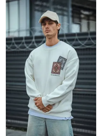 Uzun Kol Bisiklet Yaka Baskılı SweatShirt - Beyaz Uzun Kol Bisiklet Yaka Baskılı SweatShirt - Beyaz