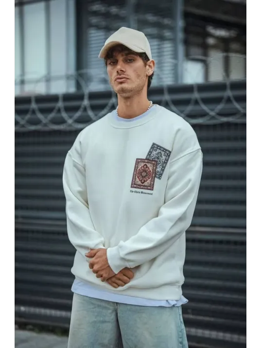 Uzun Kol Bisiklet Yaka Baskılı SweatShirt - Beyaz Uzun Kol Bisiklet Yaka Baskılı SweatShirt - Beyaz