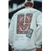 Uzun Kol Bisiklet Yaka Baskılı SweatShirt - Beyaz